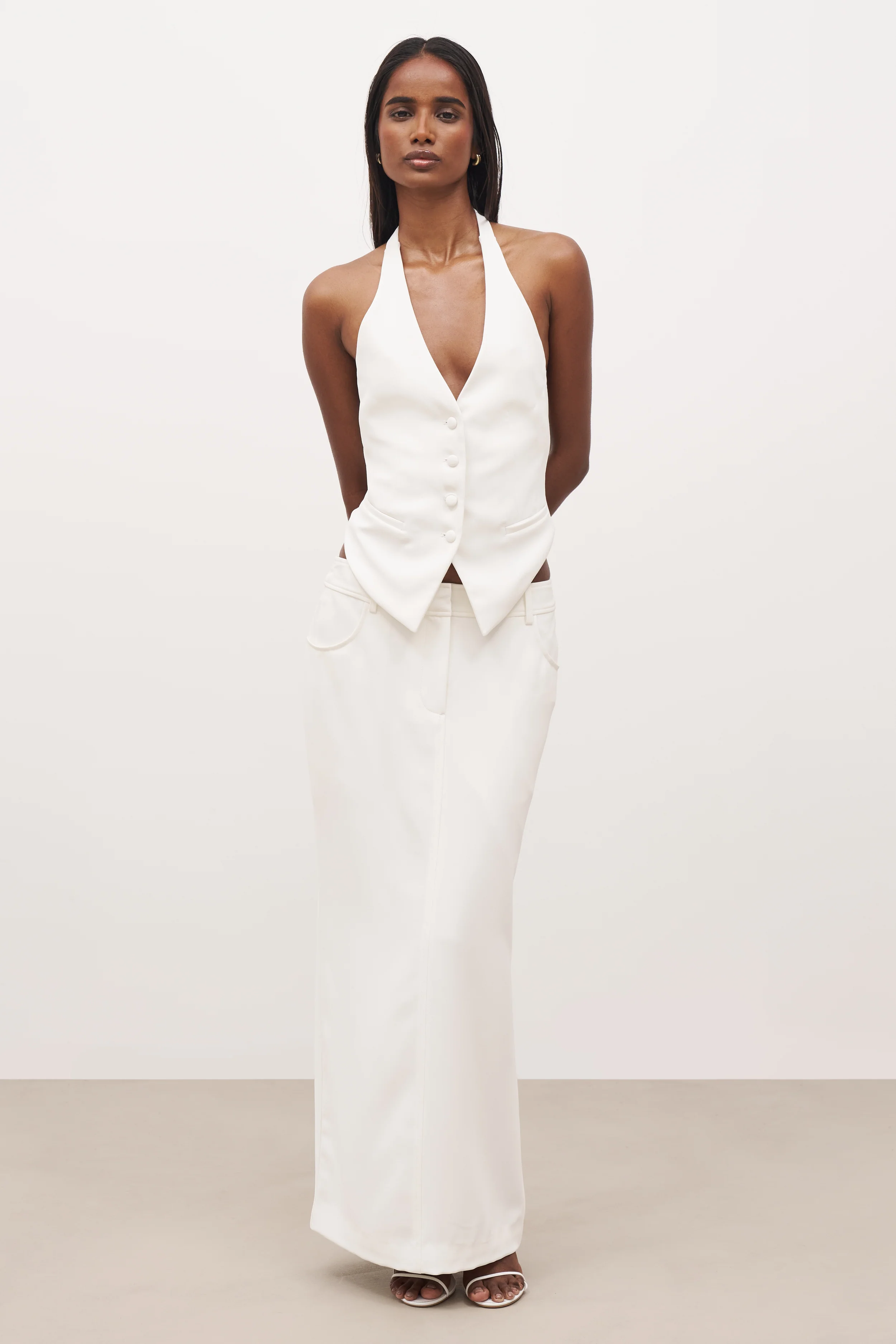 Backless Halter Waistcoat - White - Image 4