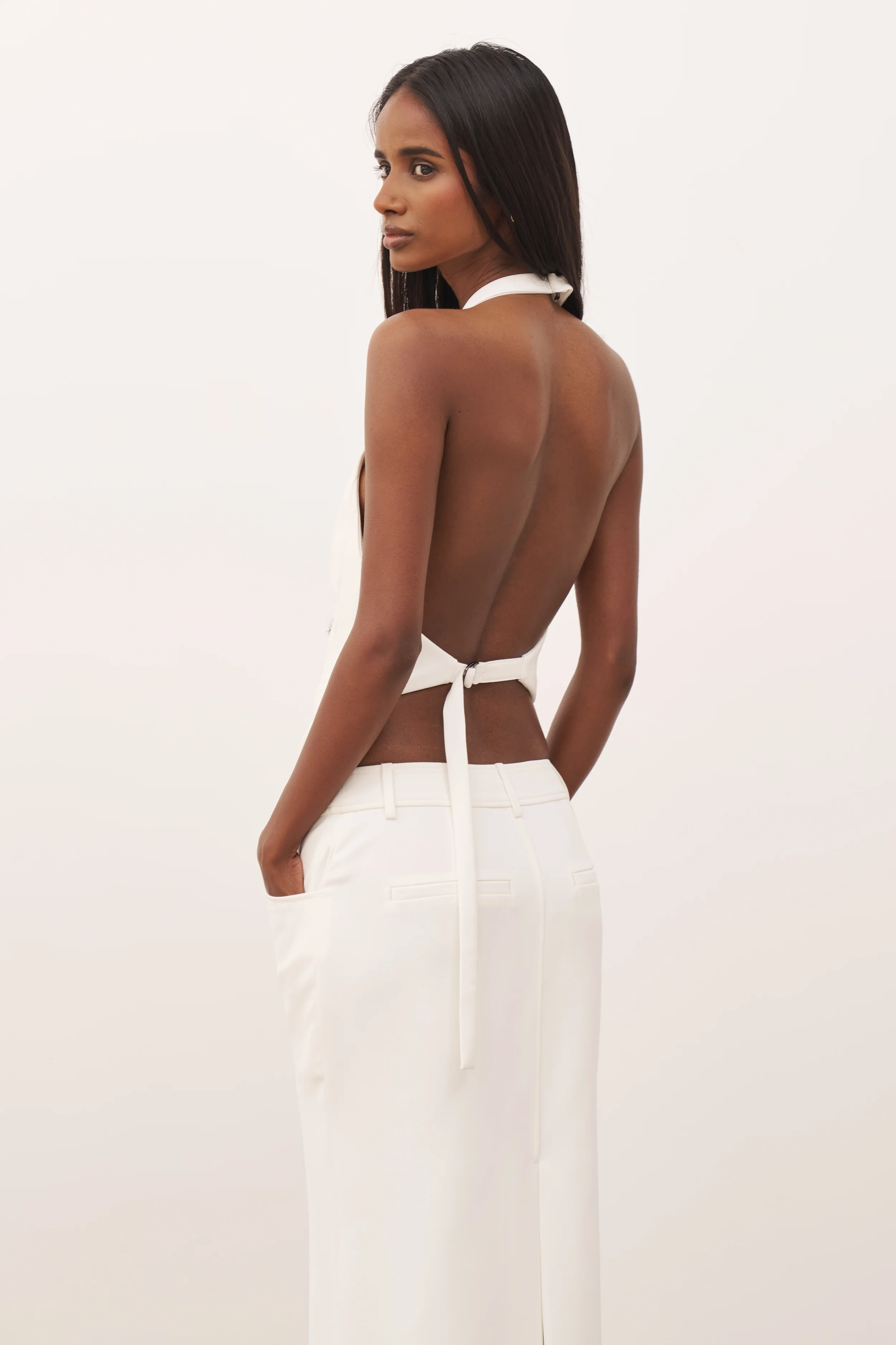 Backless Halter Waistcoat - White - Image 5