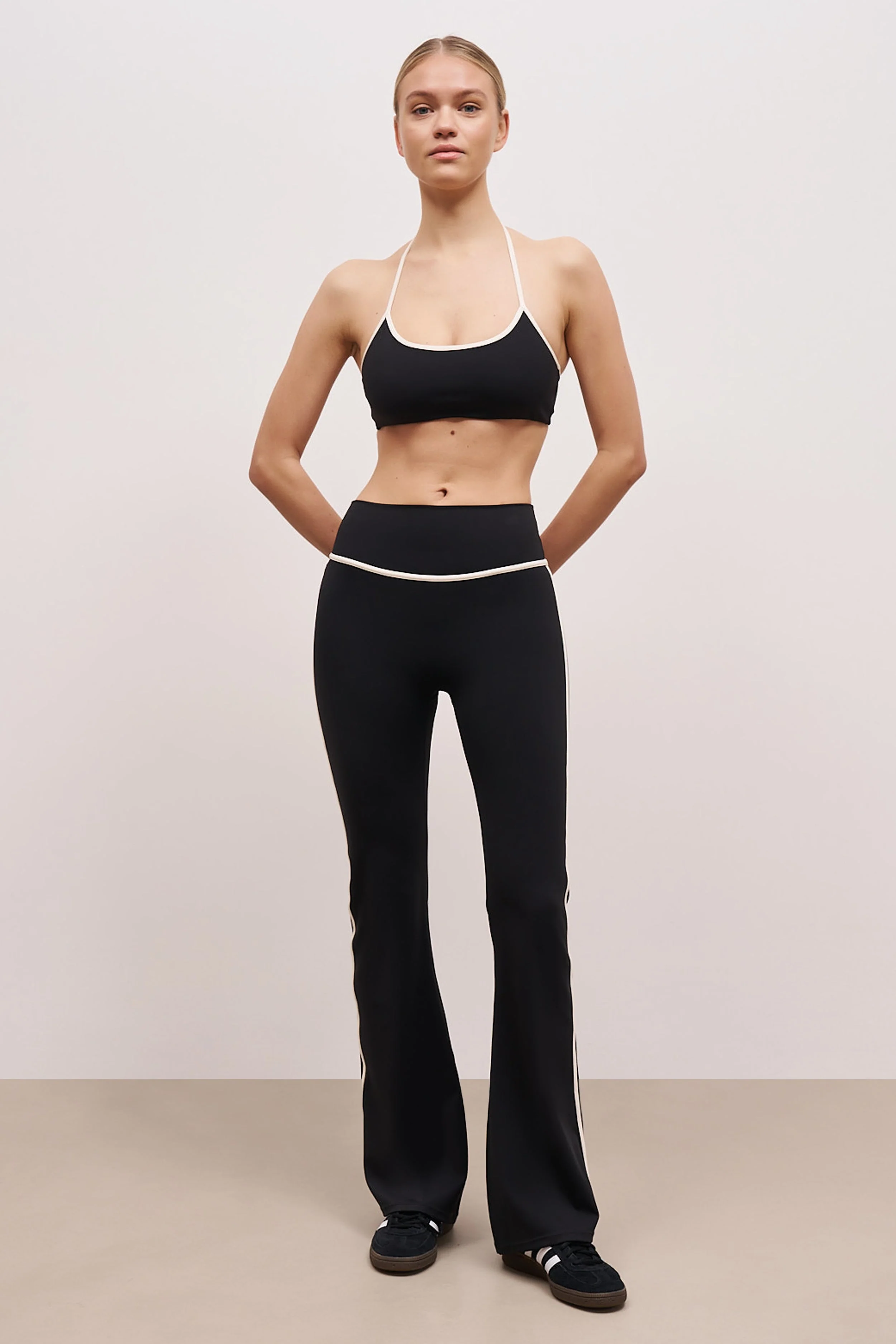 Base Contrast Trim Halter Cami Bra - Black/Tofu - Image 6