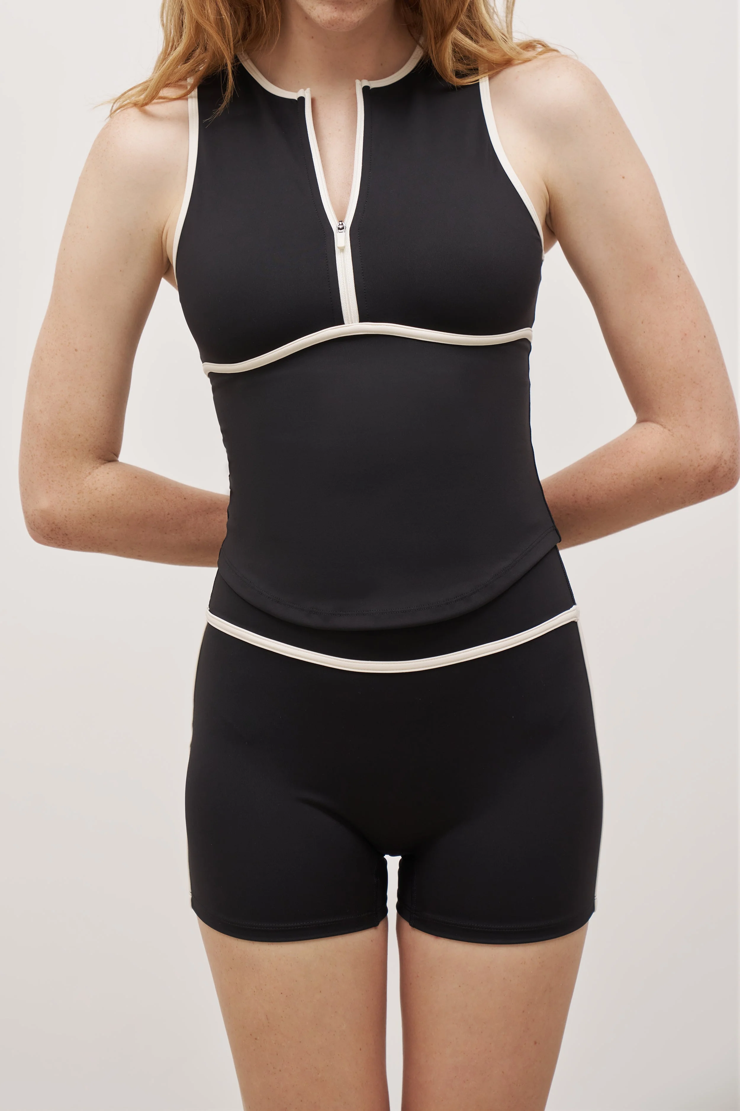 Base Contrast Trim Sleeveless Zip Up Jacket - Black/Tofu - Image 5