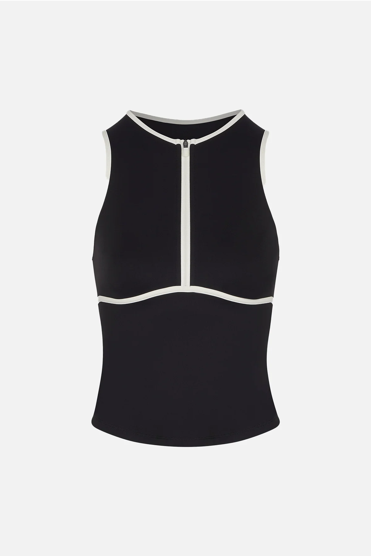 Base Contrast Trim Sleeveless Zip Up Jacket - Black/Tofu - Image 7