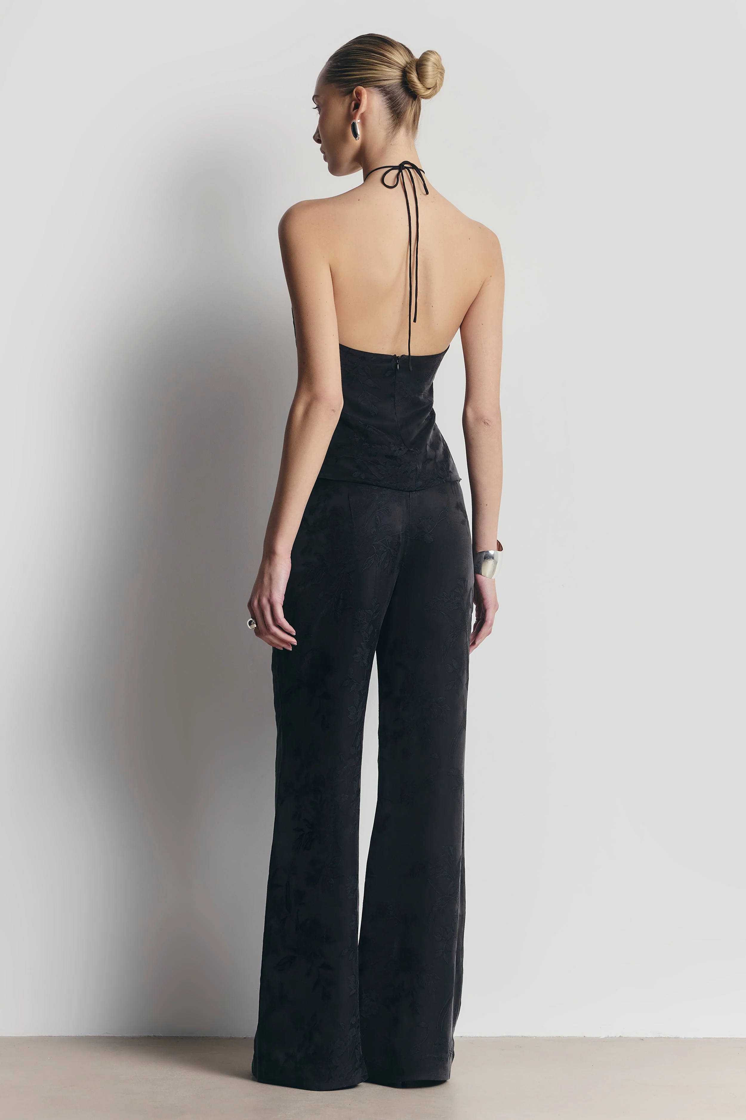 Cupro Jacquard Tailored Halterneck Top - Charcoal - Image 7