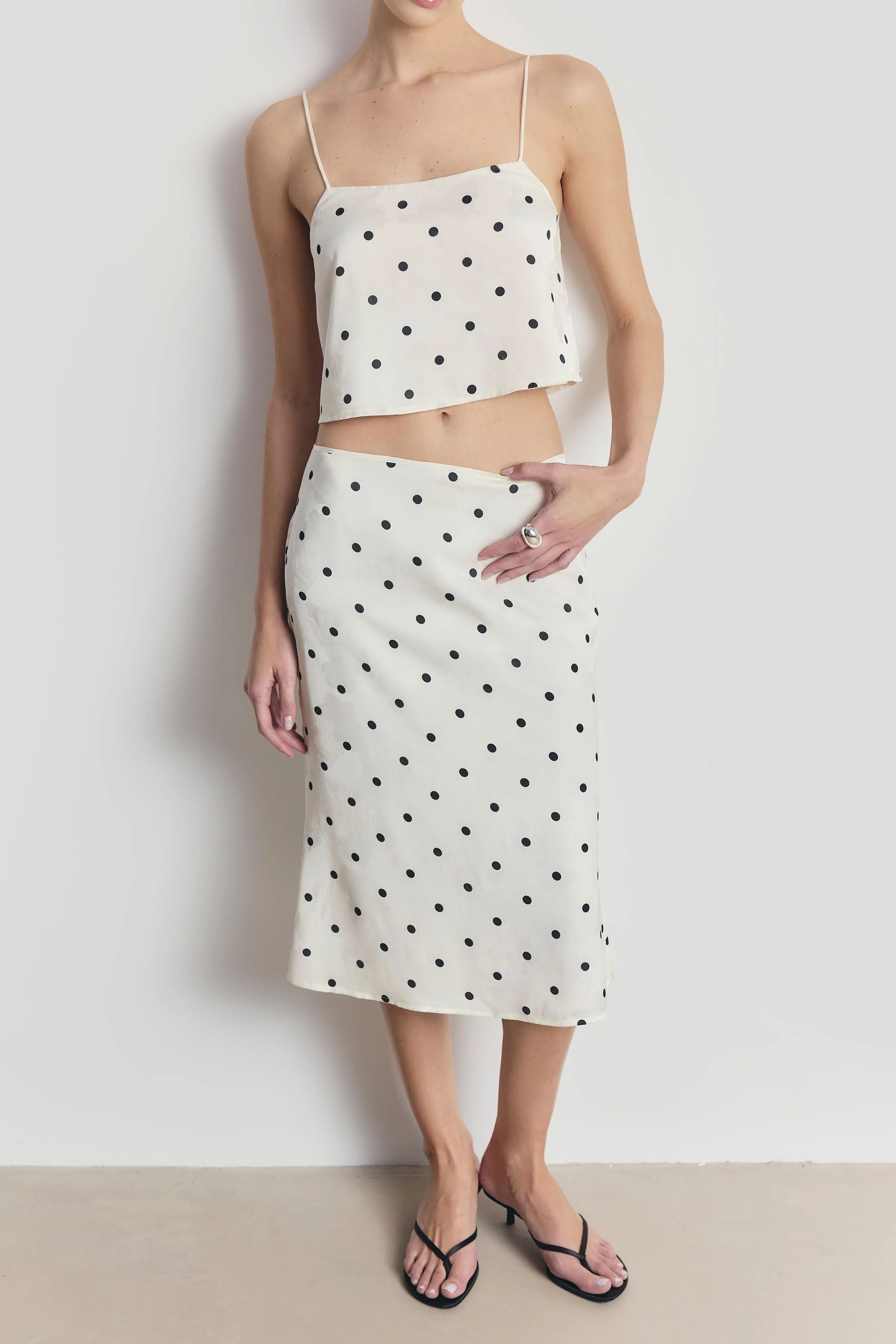 Satin Jacquard Polka Dot Camisole Top - Cream Polka Dot - Image 5