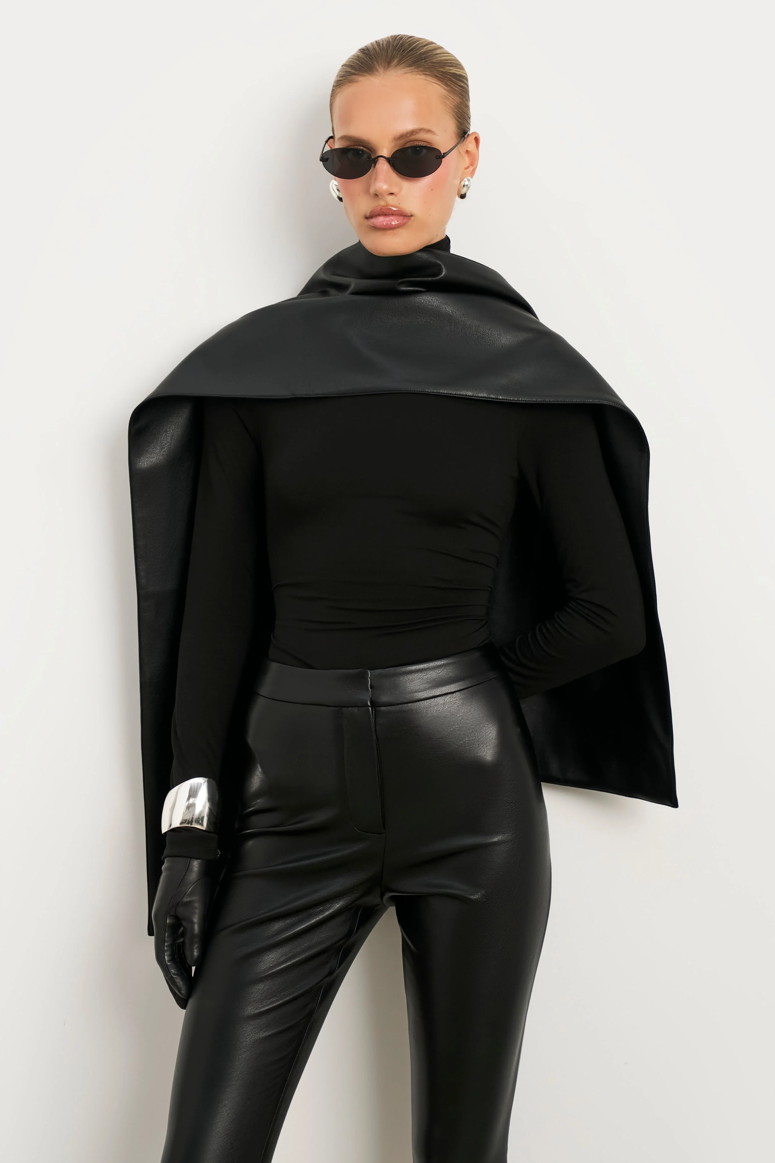 Semi Sheer High Neck Longsleeve Top - Black - Image 5