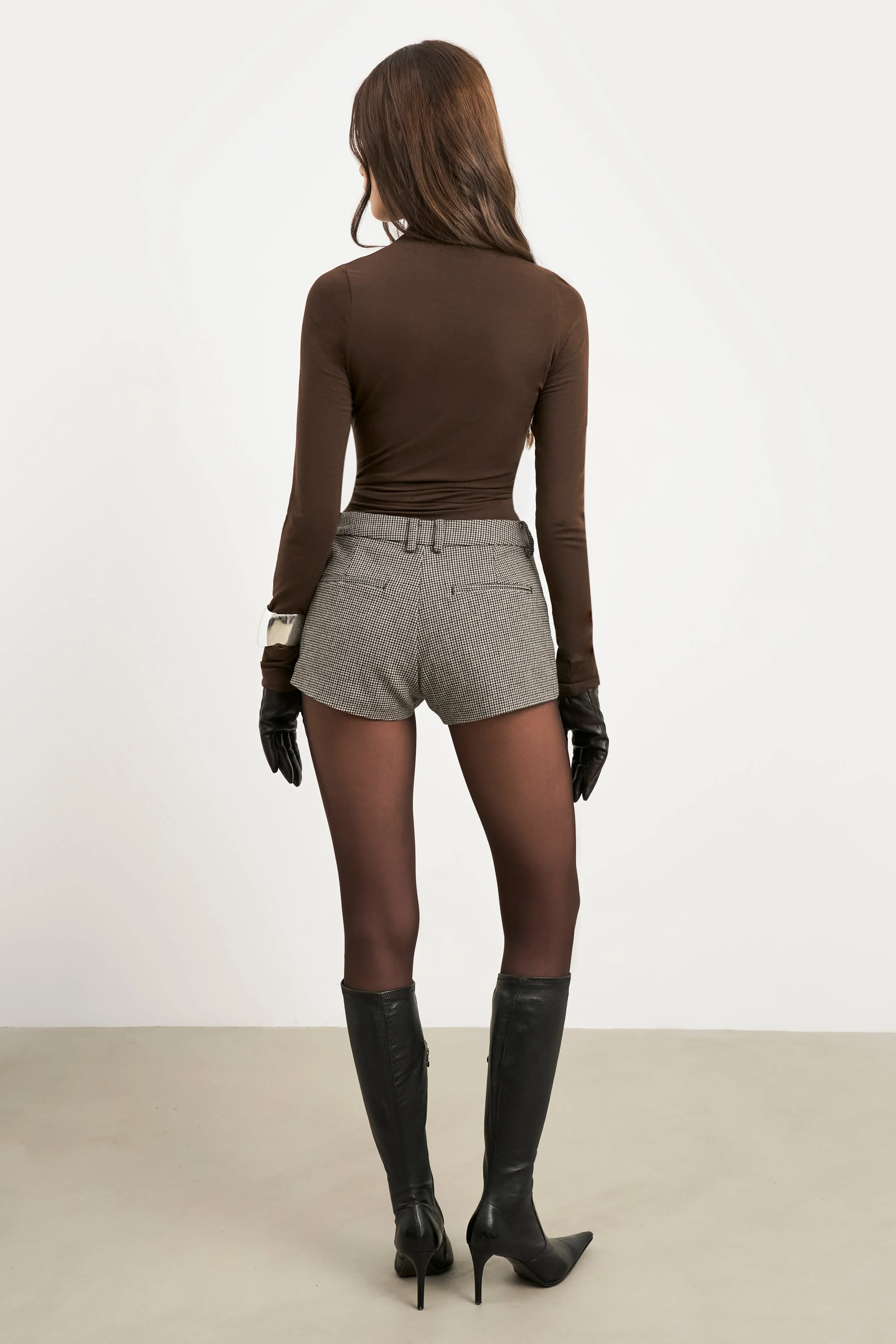 Semi Sheer High Neck Longsleeve Top - Carob - Image 7