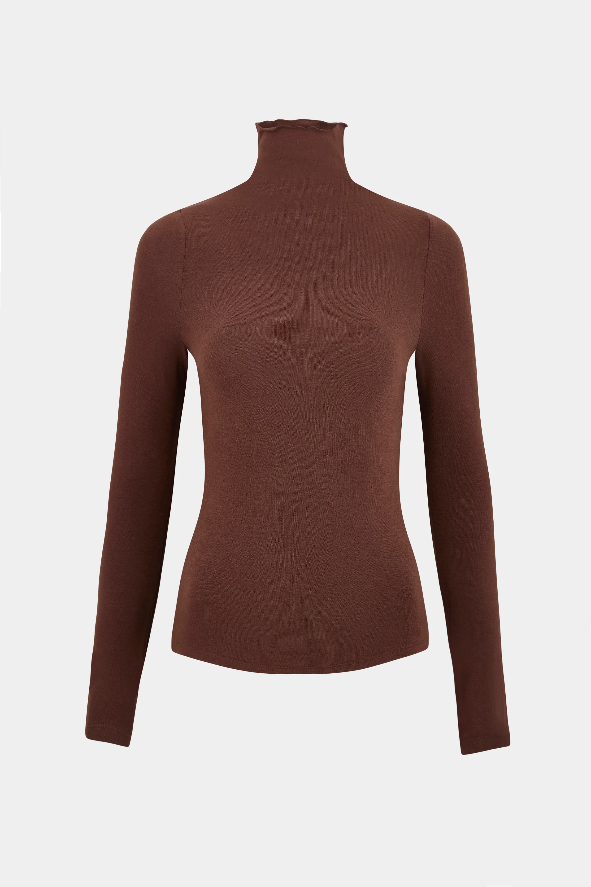 Semi Sheer High Neck Longsleeve Top - Carob - Image 8