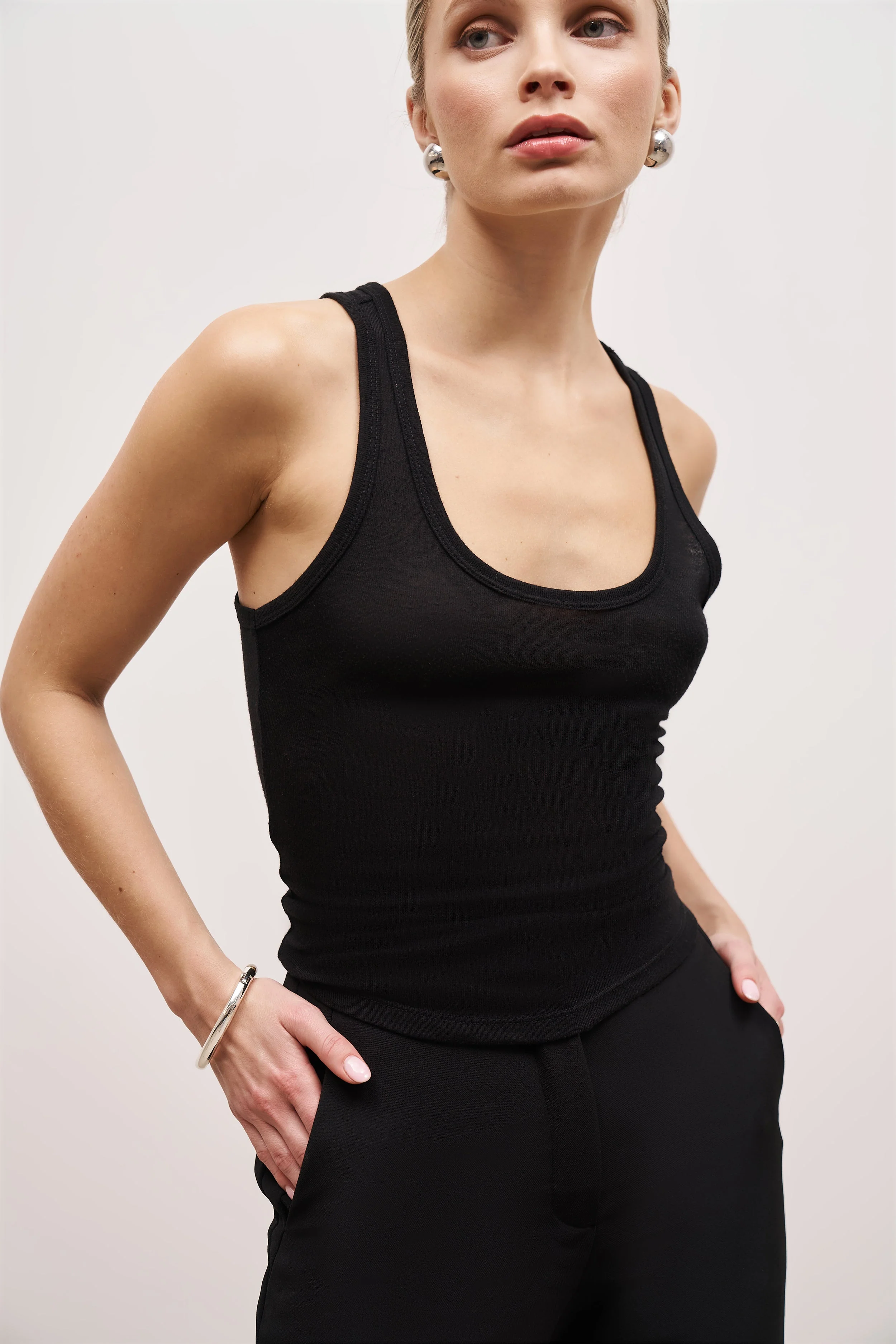 Semi Sheer Tank Top - Black - Image 6