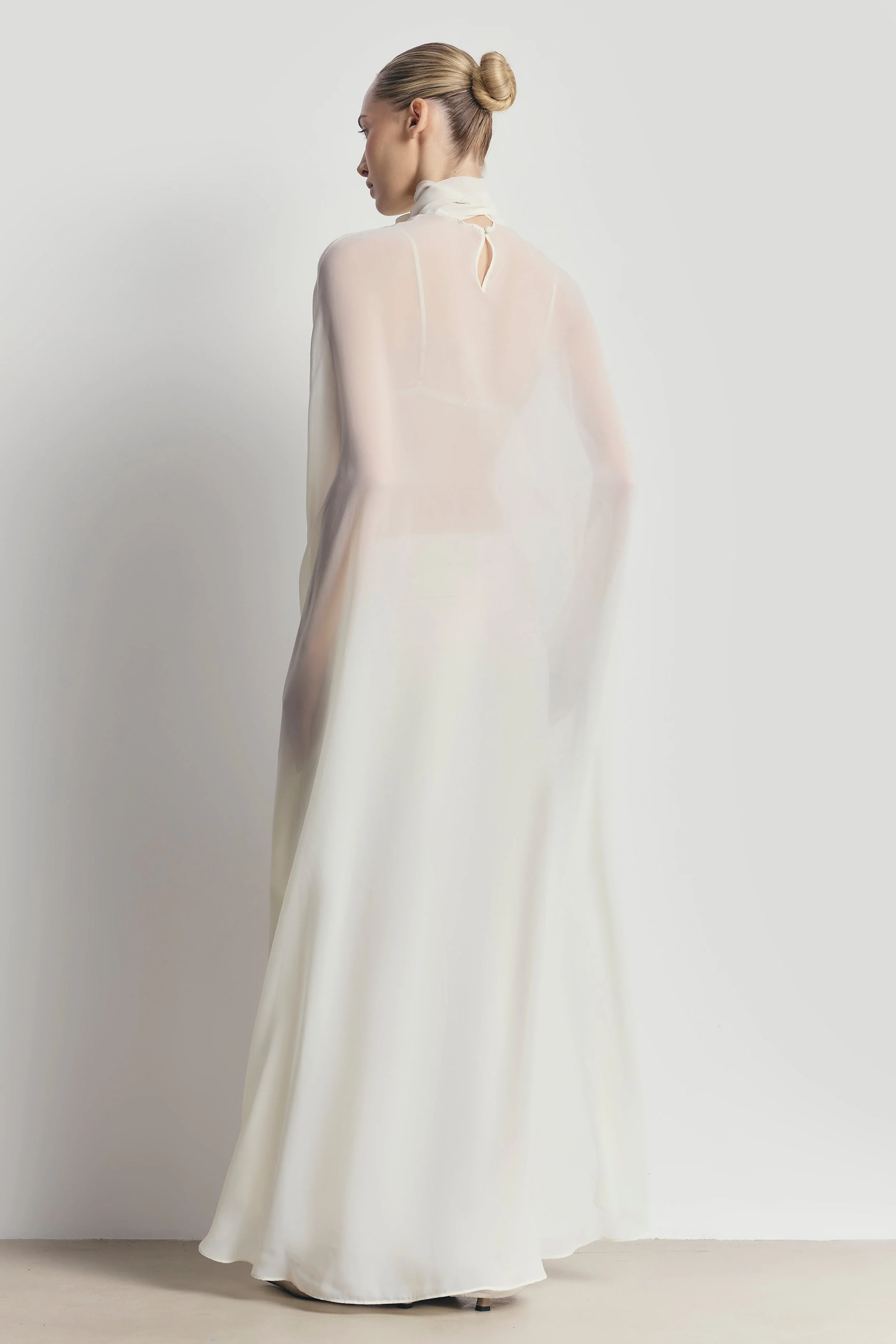 Sheer Chiffon High Neck Cape - Cream - Image 8